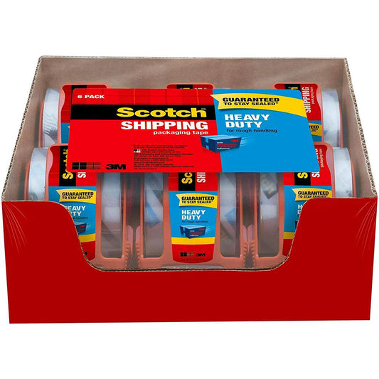 Scotch Heavy Duty Shipping Packaging Tape, 6 Rolls with Dispenser, 1.88" x 22.2 Yards, Clear, 142-6