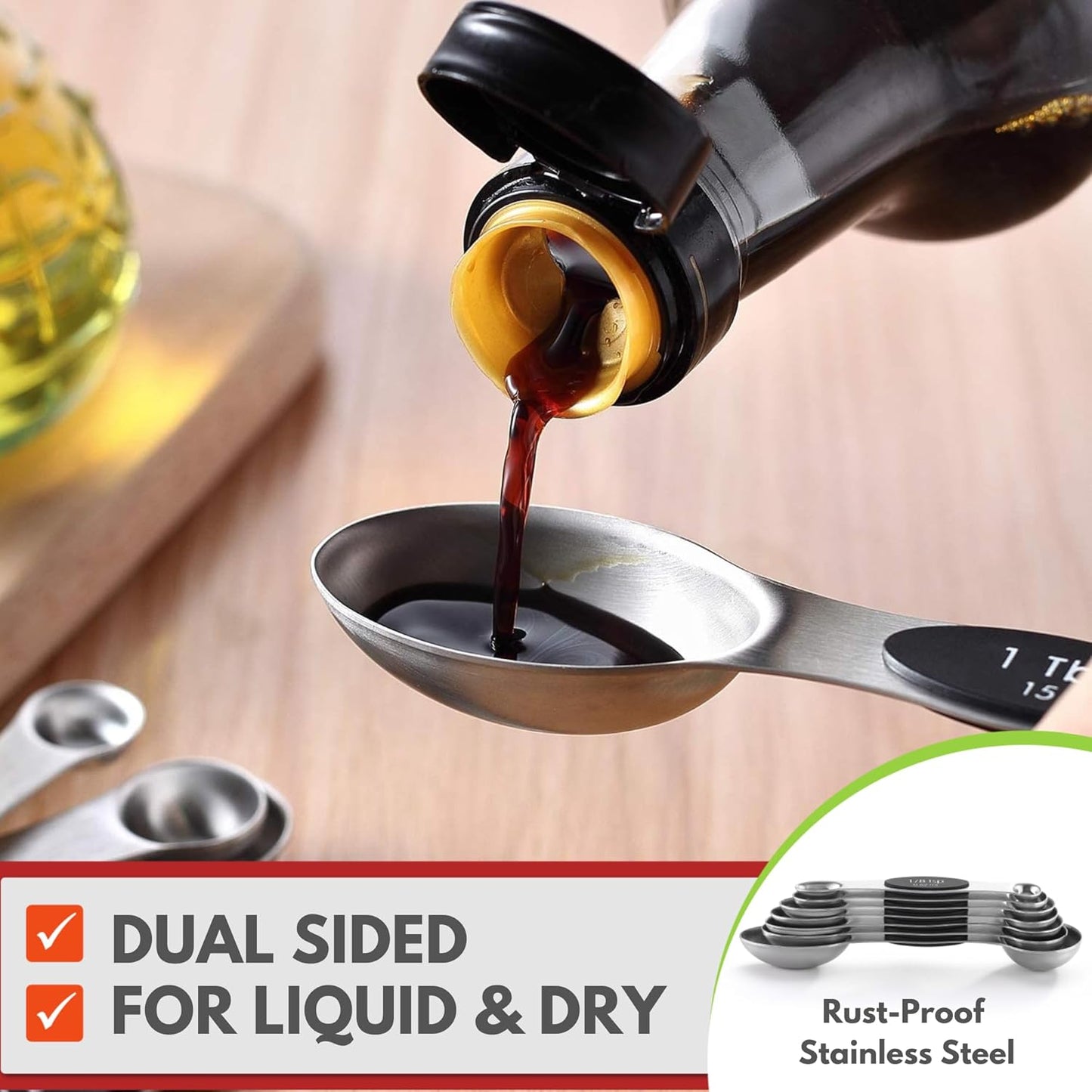 Spring Chef Magnetic Measuring Spoons Set of 8 With Leveler, Black