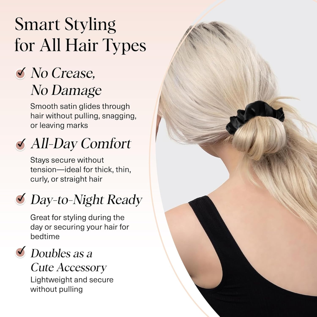 Kitsch Satin Scrunchie Black, 5 Count