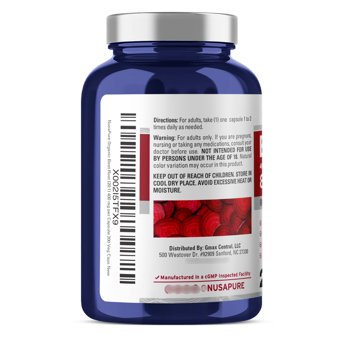 Nusa Pure Beet Root 8,000mg & Black Pepper, Dietary Supplement, 200 Veg Capsule