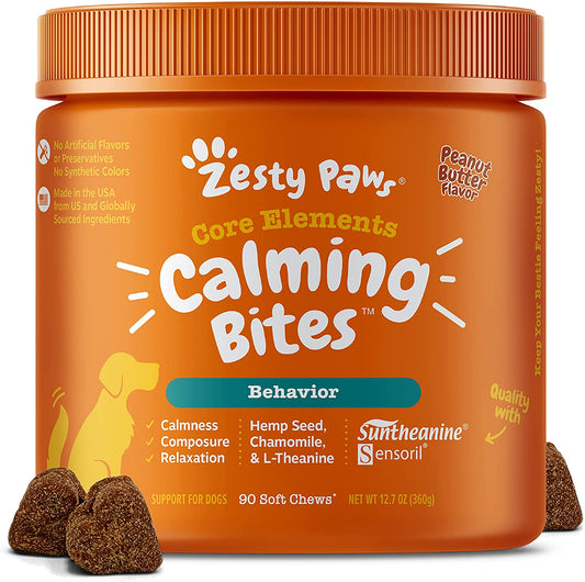 Zesty Paws Calming Bites with Suntheanine for Dogs, Peanut Butter Flavor - 90 Soft chews