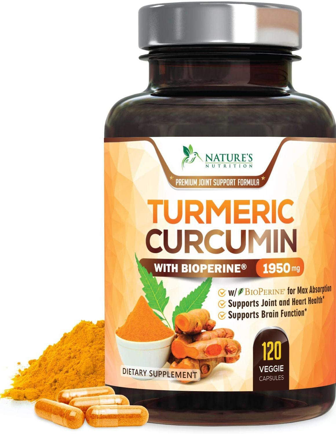 Turmeric Curcumin with BioPerine 95% Curcuminoids 1950mg with Black Pepper Made in USA 120 Capsules