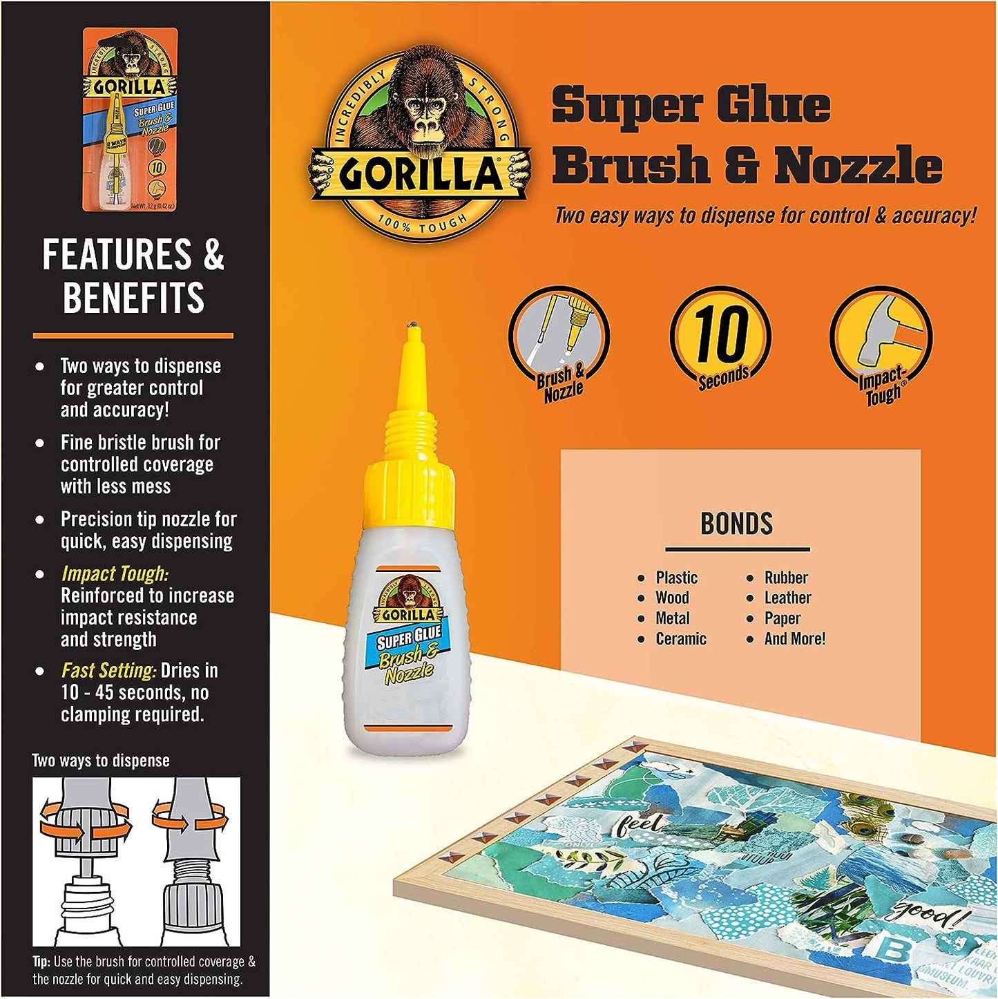 Gorilla Super Glue Brush & Nozzle 12g / 0.42 oz