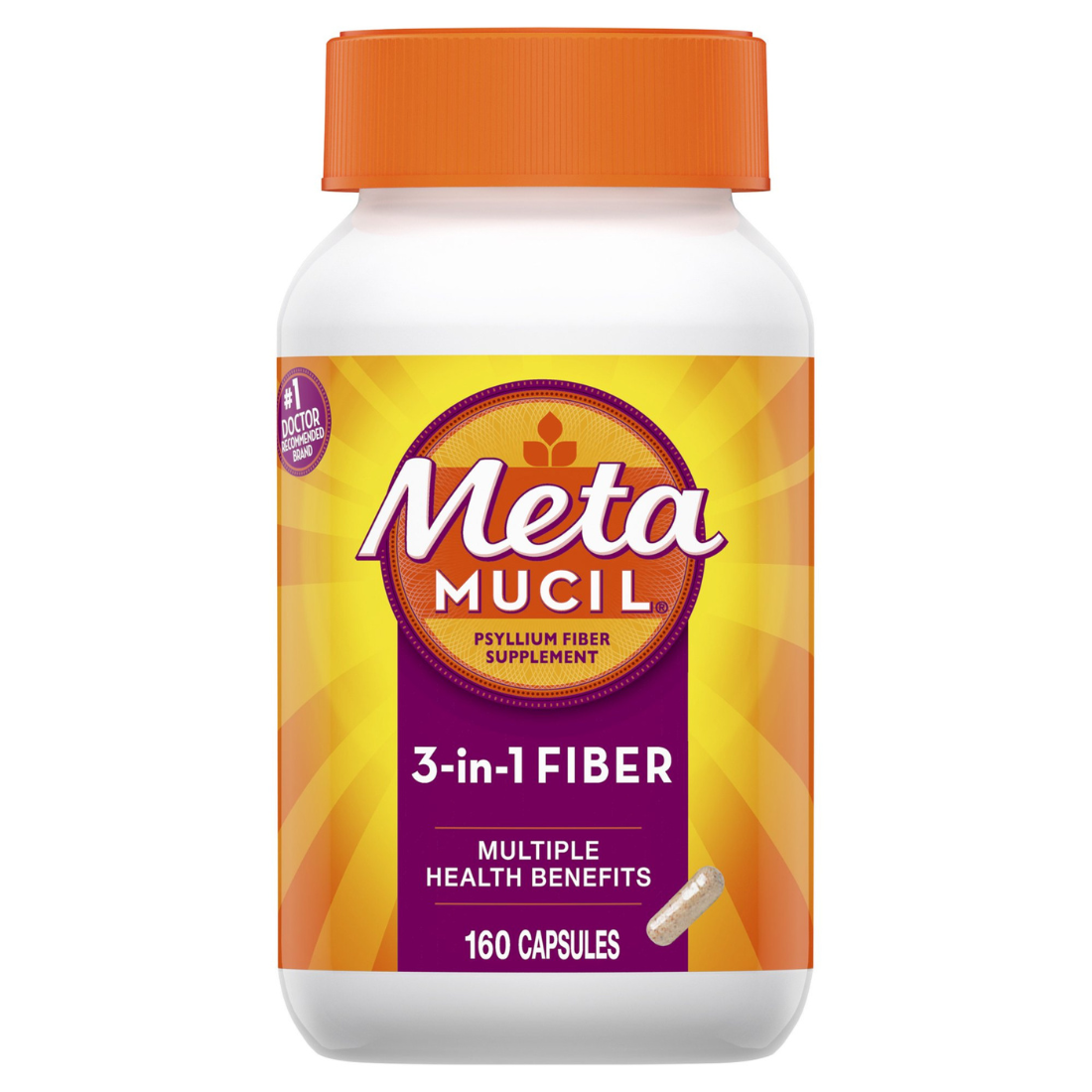 Metamucil Psyllium Fiber Supplement 3 in 1 Fiber 160 Capsules