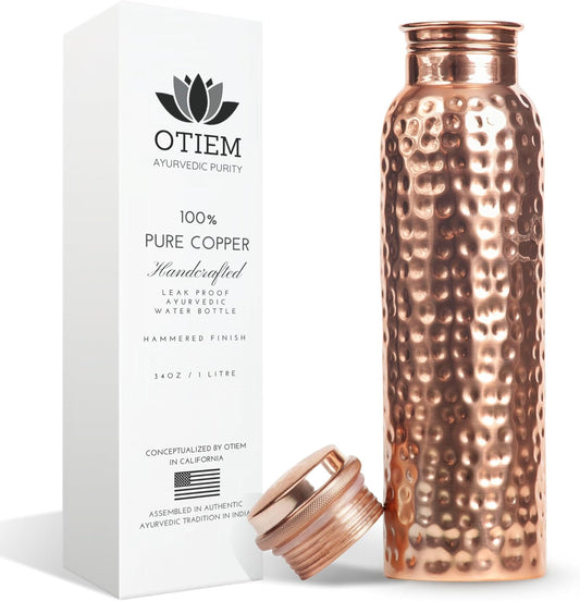 OTIEM Pure Copper Water Bottle Hammered Finish, 34 oz