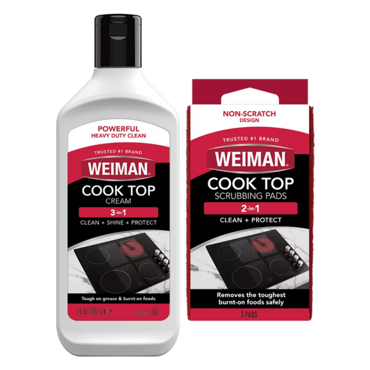 Weiman Glass Cook Top Cleaner & Polish, 10 oz. / 283g with 3 Cook Top Scrubbing Pads
