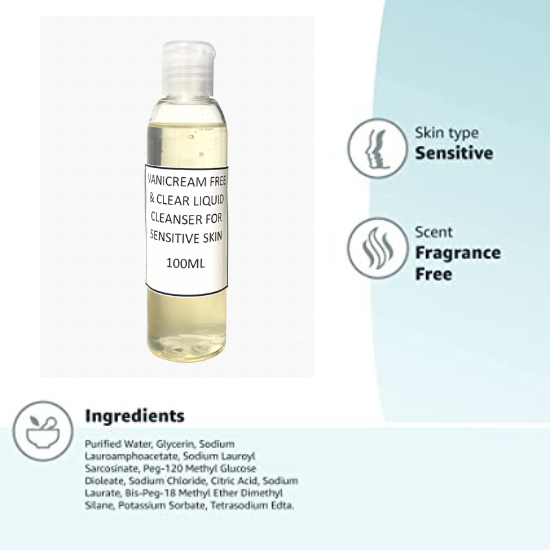Trial Size Vanicream Liquid Cleanser Unscented Gluten-Free Formula for Sensitive Skin 100 ml