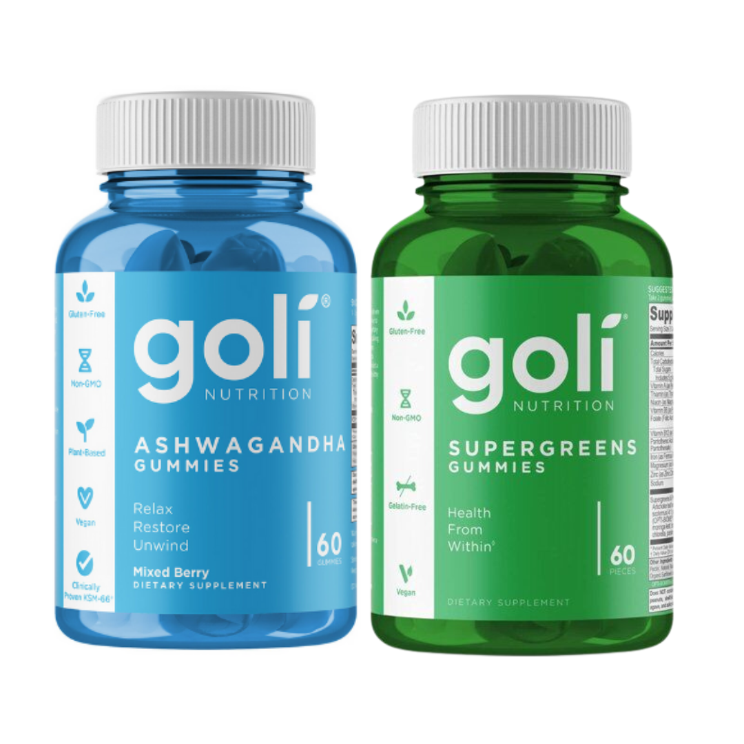 Goli 2 Pack Ashwagandha and Supergreens, 60 Gummies