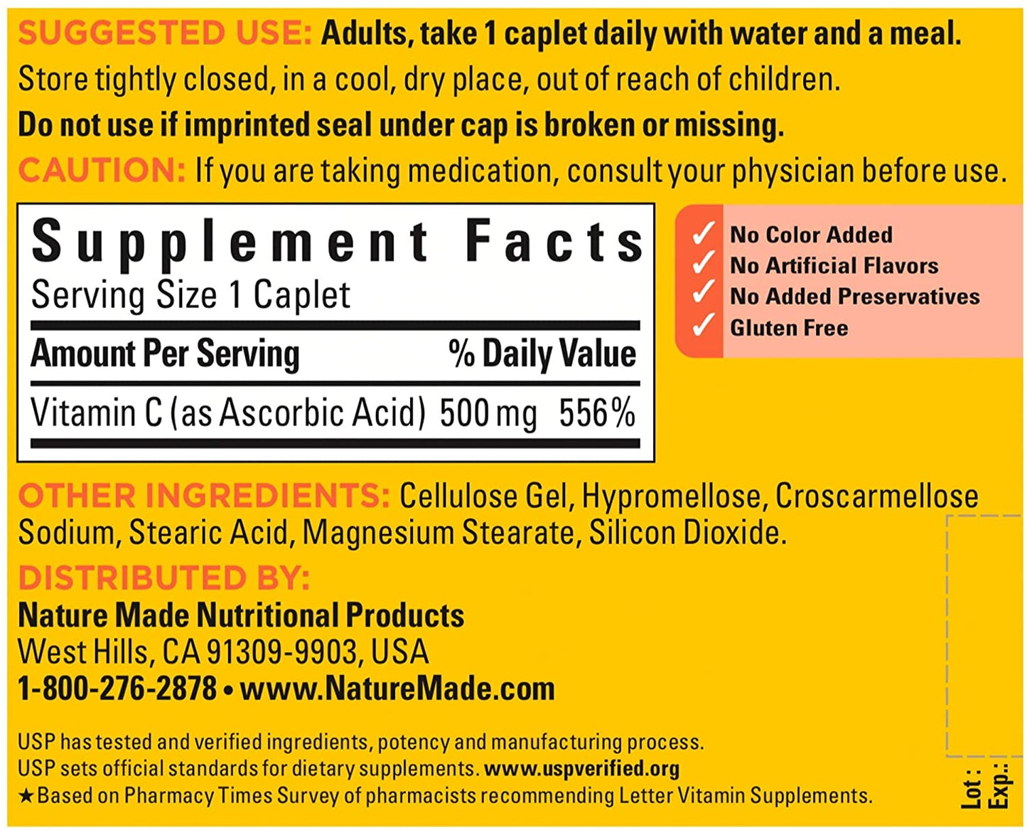 Nature Made Vitamin C 500 mg, Immune System Support, 100 Caplets