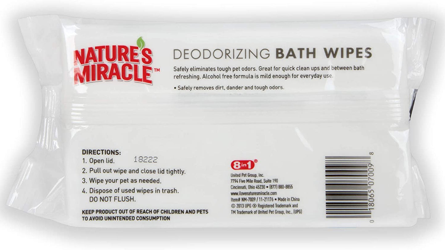 Nature's Miracle Deodorizing Bath Wipes for Dogs, 100 Count, Spring Waters