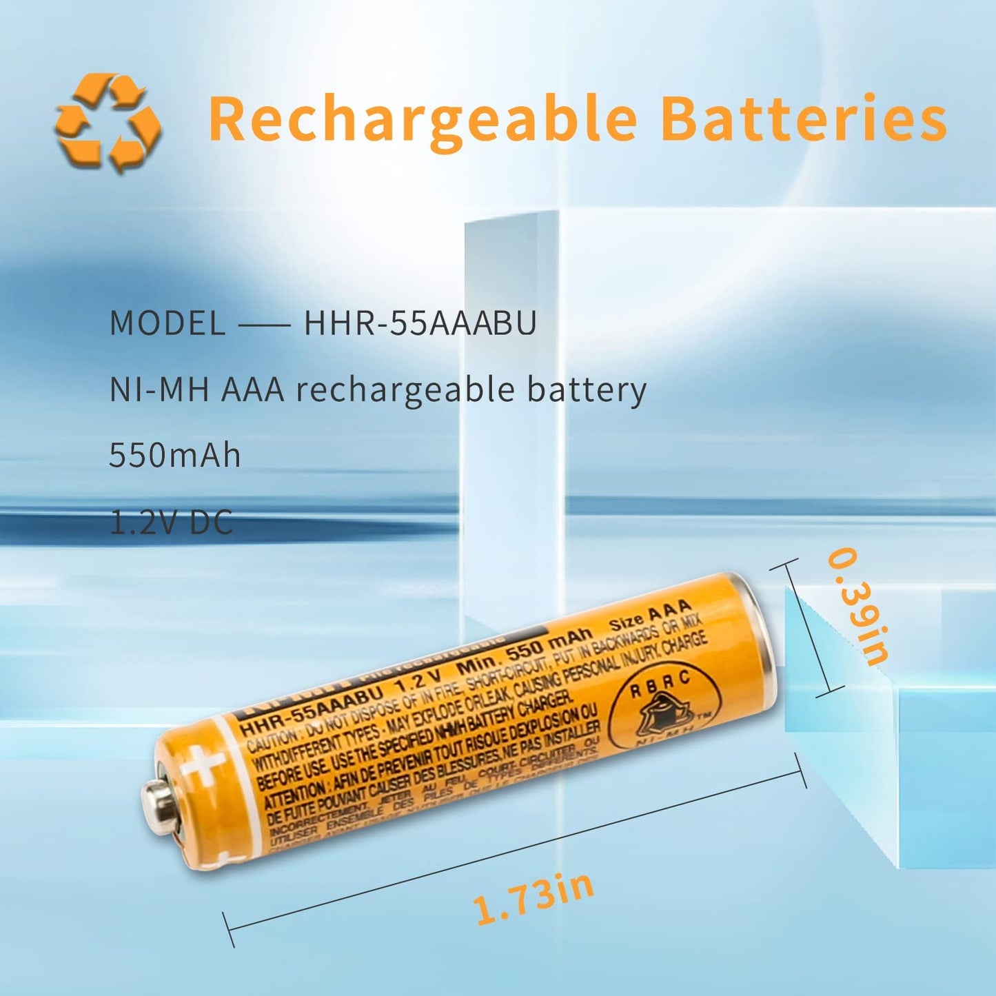 Panasonic 550mAh Nimh Rechargeable AAA Battery 1.2V HHR-55AAABU Pack Of 8
