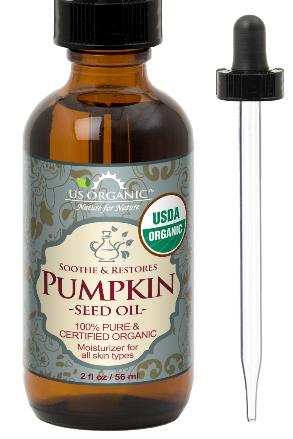 US Organic Soothe and Restores Pumpkin Seed Oil, 100% Pure & Organic, 2 fl.oz / 56 ml
