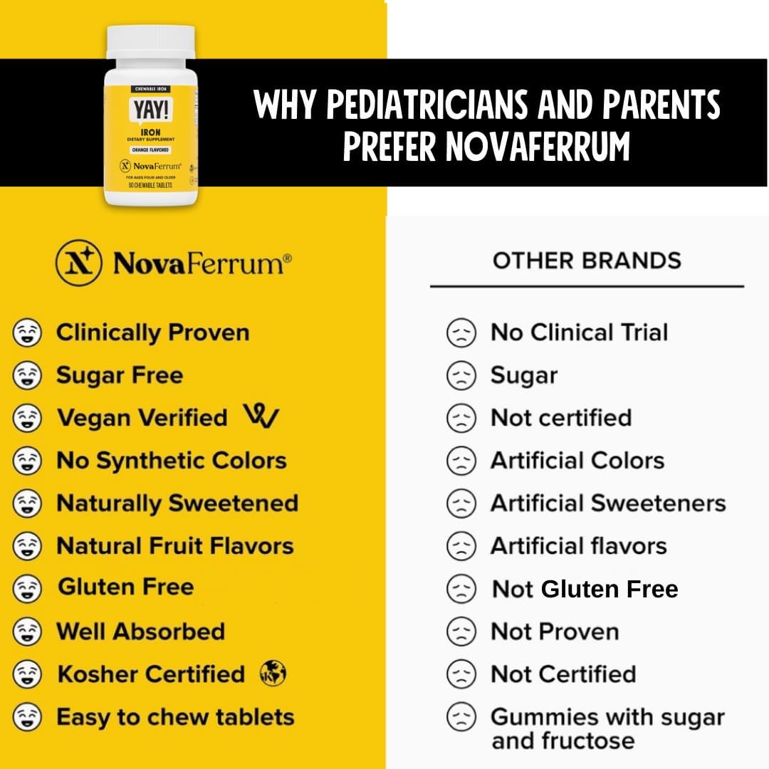 NovaFerrum Yay Iron Supplement Orange Flavored 90 Chewable Tablets