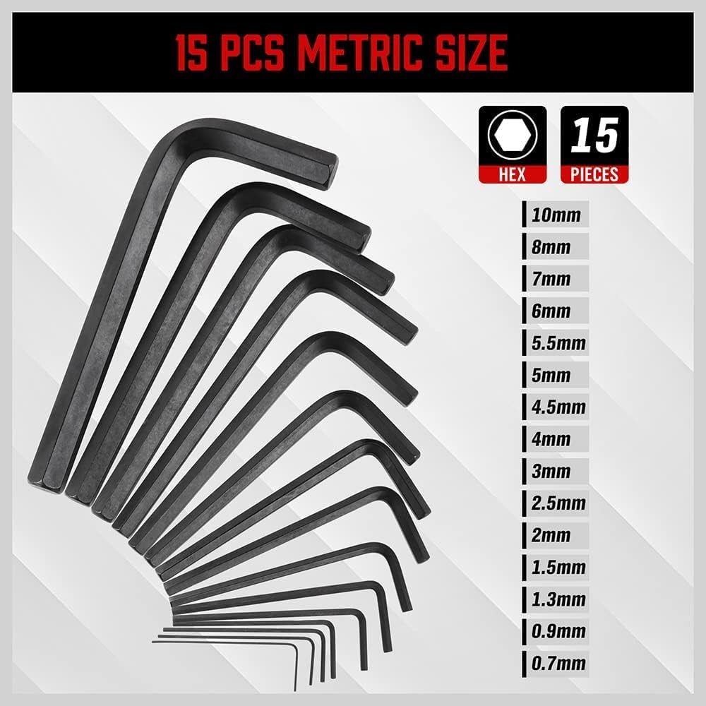 SEDY 32 Pieces Hex Key Wrench Set, Metric And SAE Chrome Vanadium Steel With 2 Piece Of Extension Handle