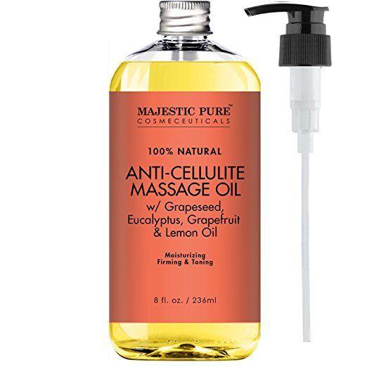Majestic Pure 100% Anti-Cellulite Massage Oil with Grapeseed Oil, Eucalyptus, Grapefruit & Lemon Oil, 8 fl.oz / 236ml
