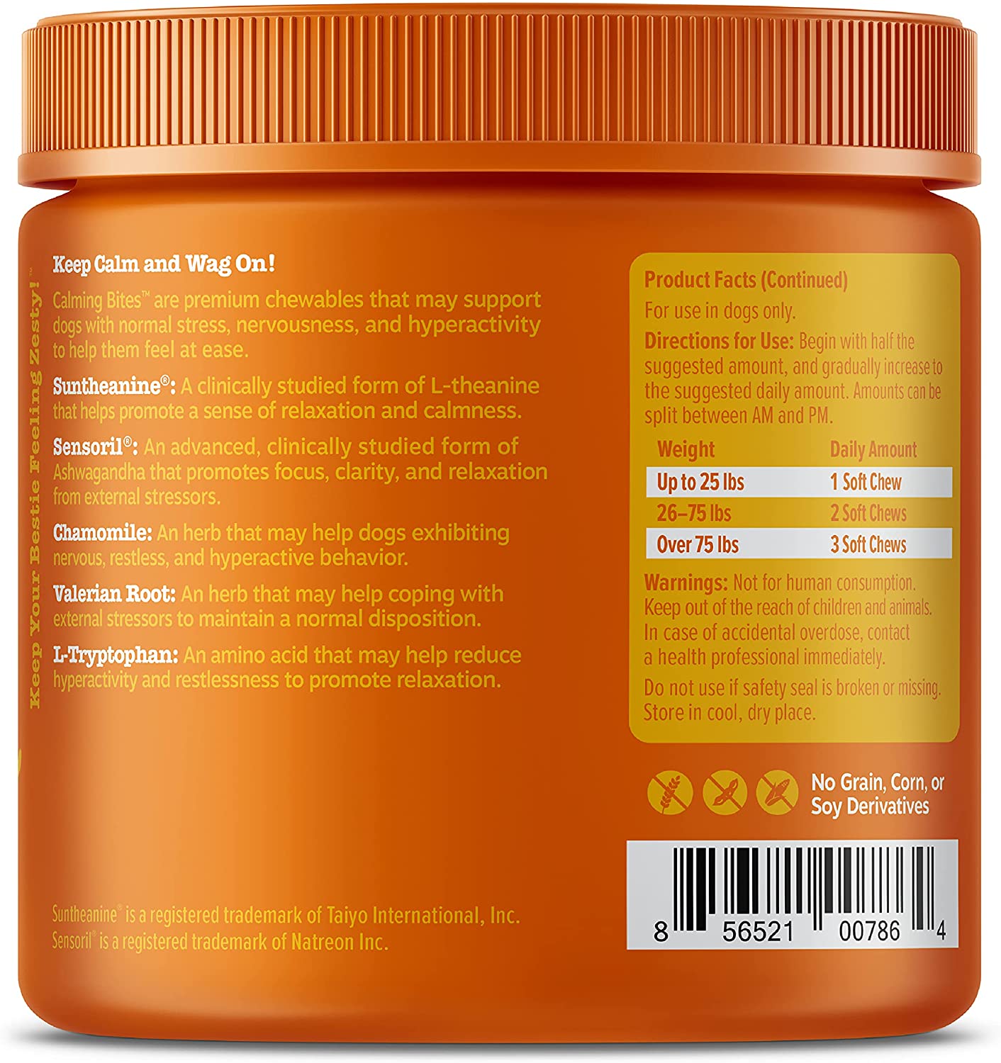 Zesty Paws Calming Bites with Suntheanine for Dogs, Peanut Butter Flavor - 90 Soft chews