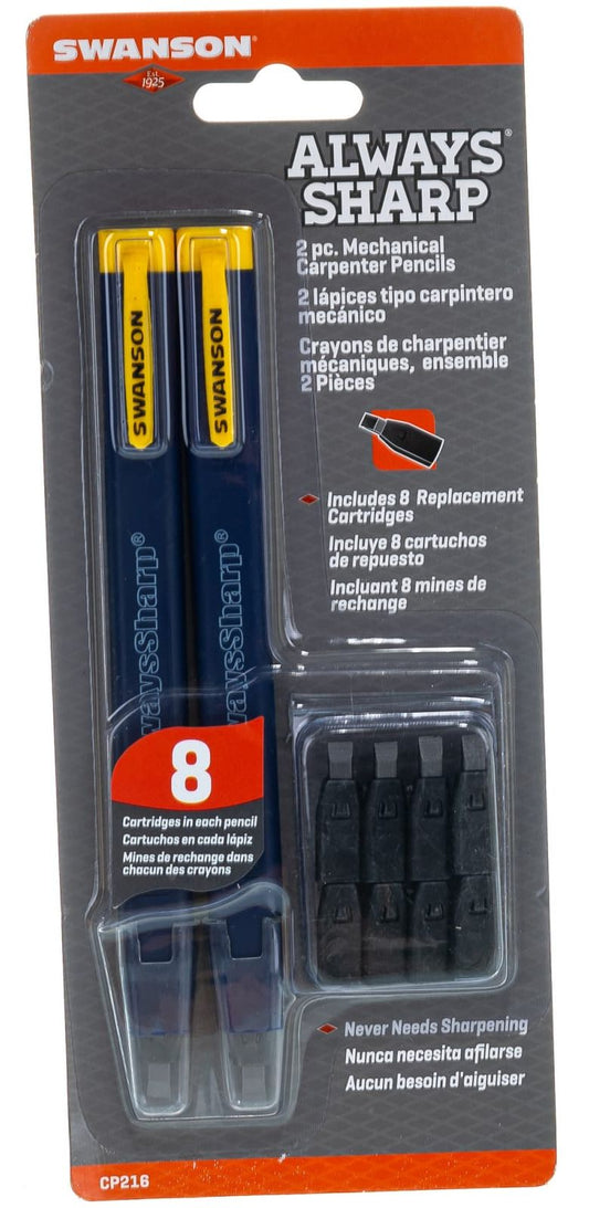 Swanson CP216 Always Sharp 2 Pcs Mechanical Carpenter Pencils Includes 8 Replacement Cartridge