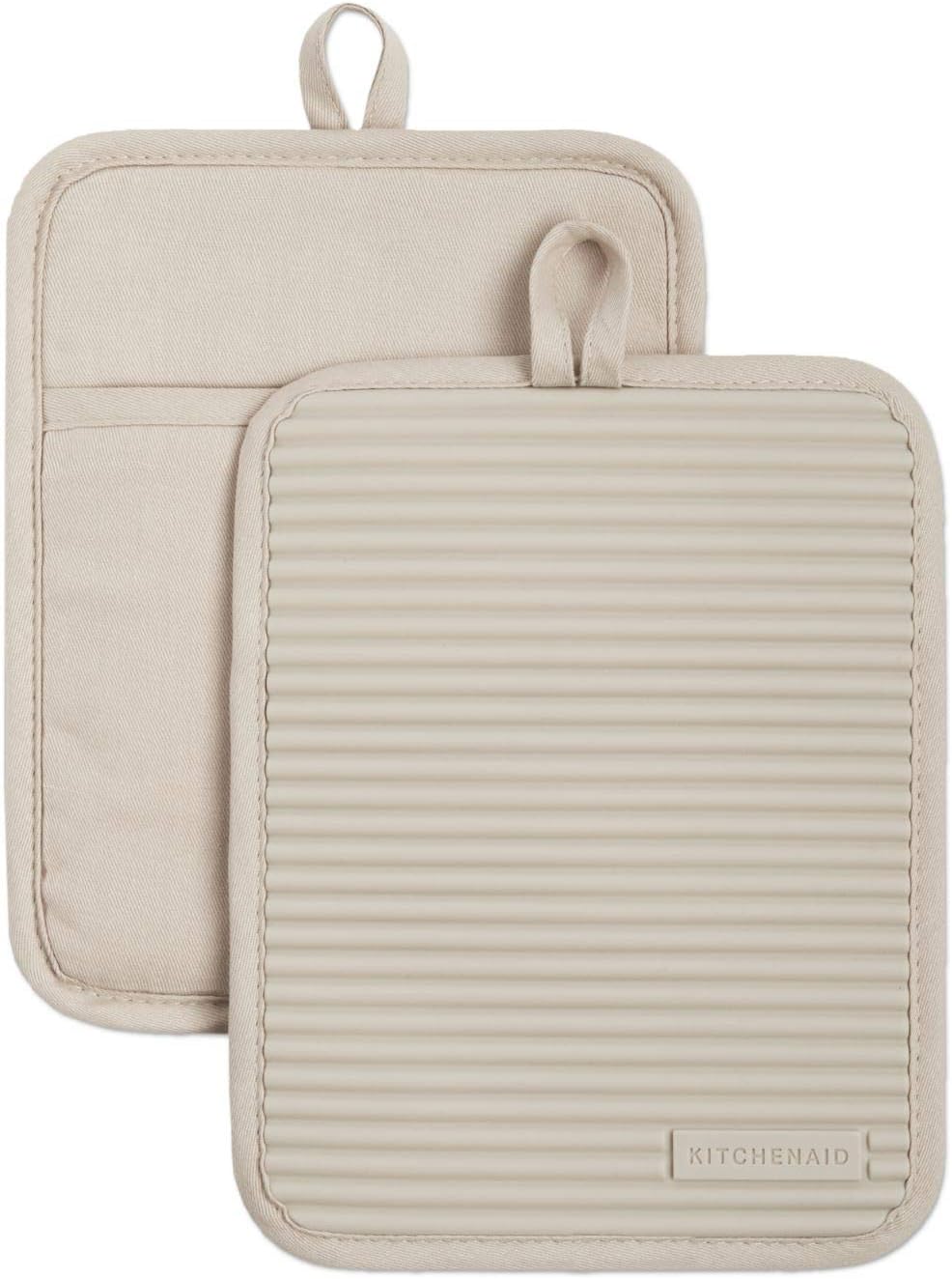 KitchenAid Ribbed Soft Silicone Pot Holder, Milkshake Tan, 7X9, Pack Of 2