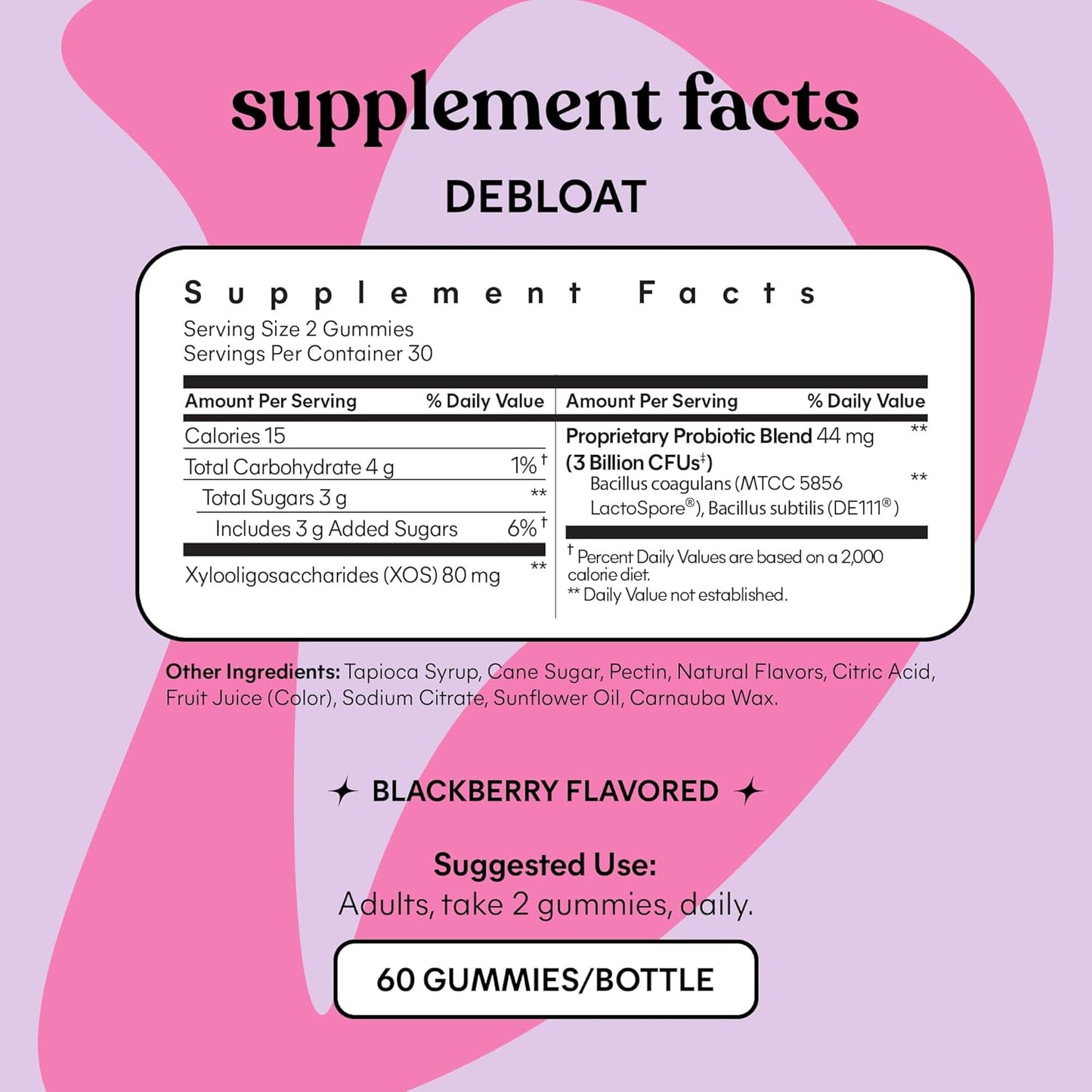 Lemme Debloat Daily Digestive Prebiotic & Probiotic Blend, Blackberry, 60 Gummies