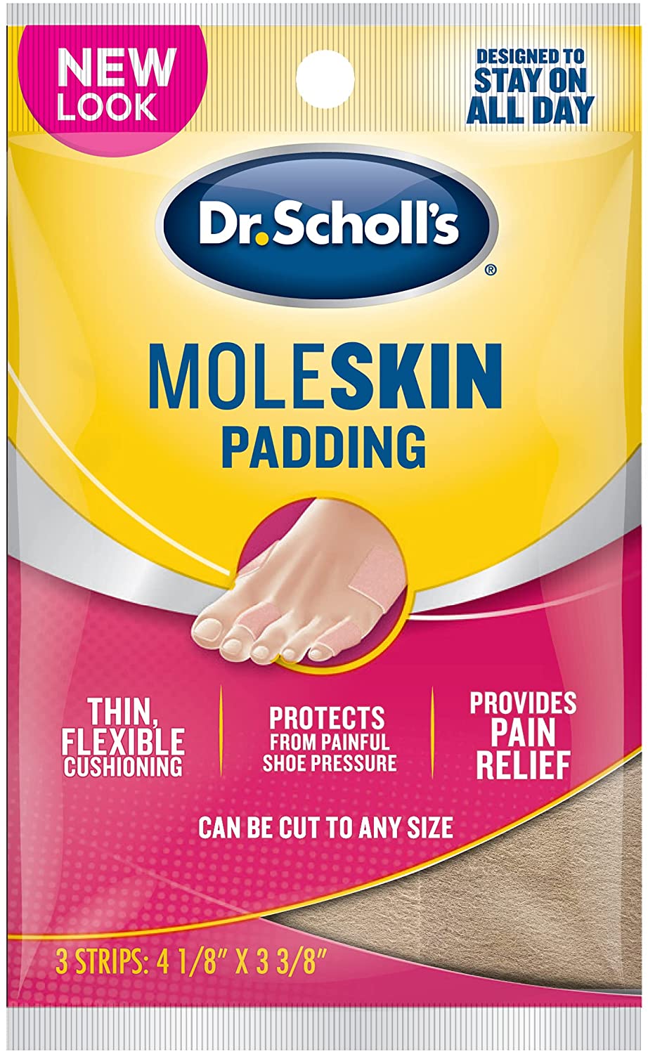 Dr. Scholl's Moleskin Padding 4 1/8" x 3 3/8", 3 Strips