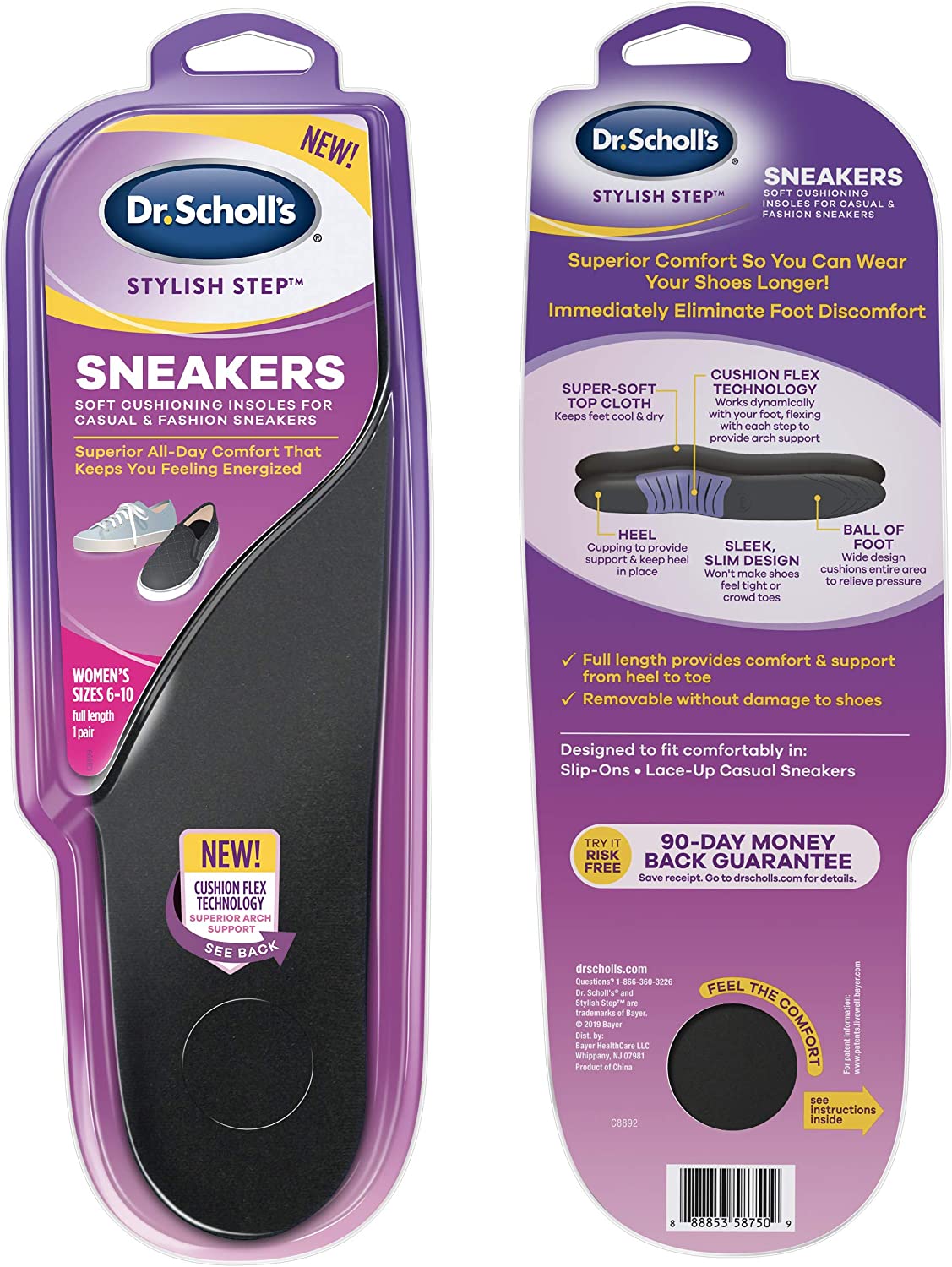 Dr. Scholl's Stylish Step Insoles Sneakers Superior All Day Comfort Women's 6-10 - 1 Pair