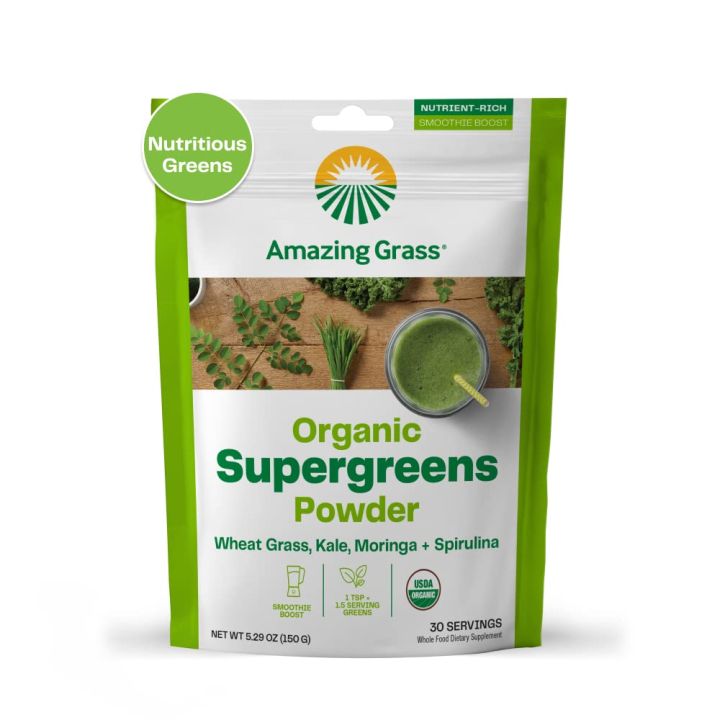 Amazing Grass Super Greens Booster Powder Spirulina, Moringa, Wheat Grass & Kale