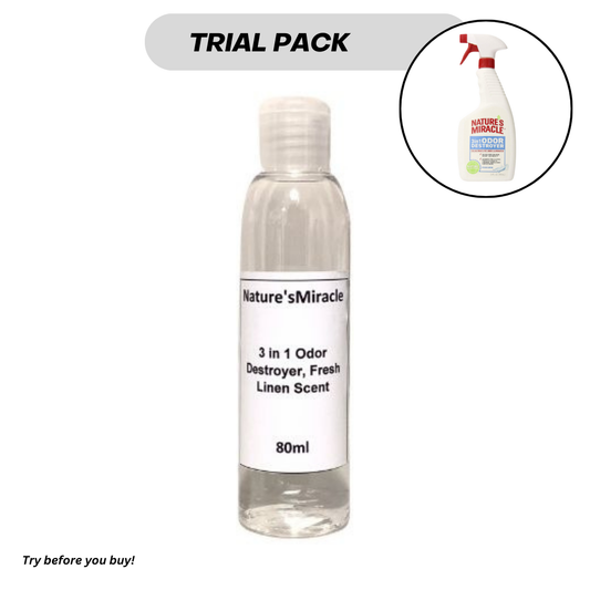 Trial Size Nature's Miracle 3 in 1 Odor Destroyer, Fresh Linen Scent 80 ml