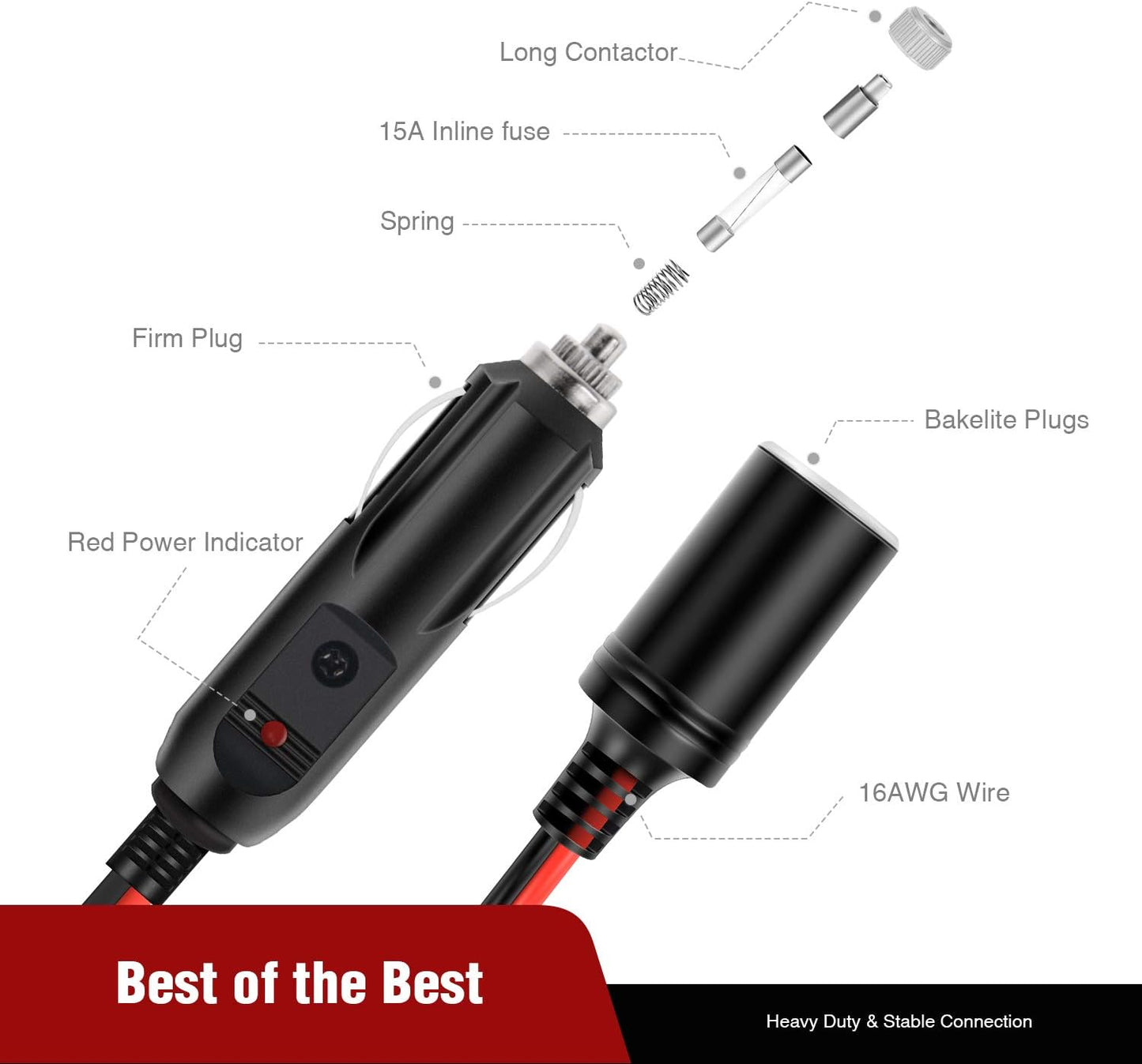 Nilight Car Cigarette Lighter Splitter Plug Socket 2-Way Splitter Splits 1 Car Cigarette Port to 2 DC Ports (10025W)