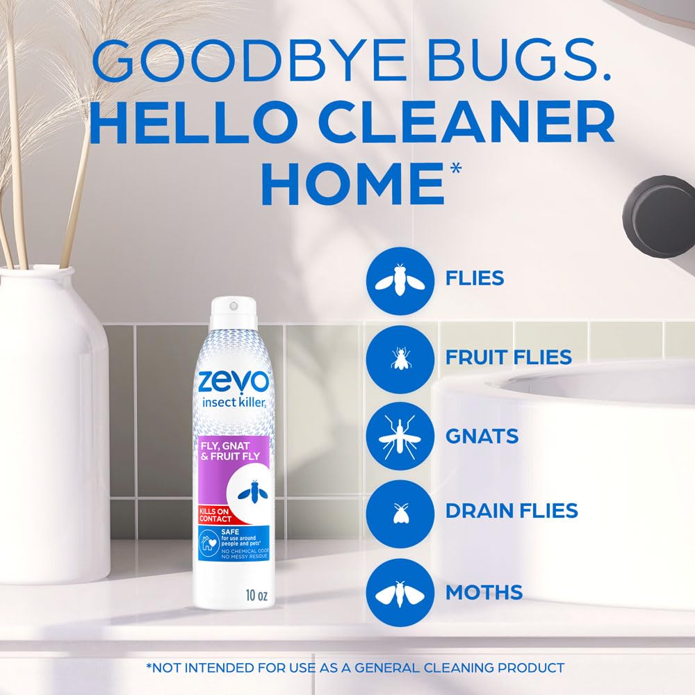 Zevo Insect Killer Fly, Gnat And Fruit Fly, No Chemical Odor And Messy Residue, 10oz / 283g