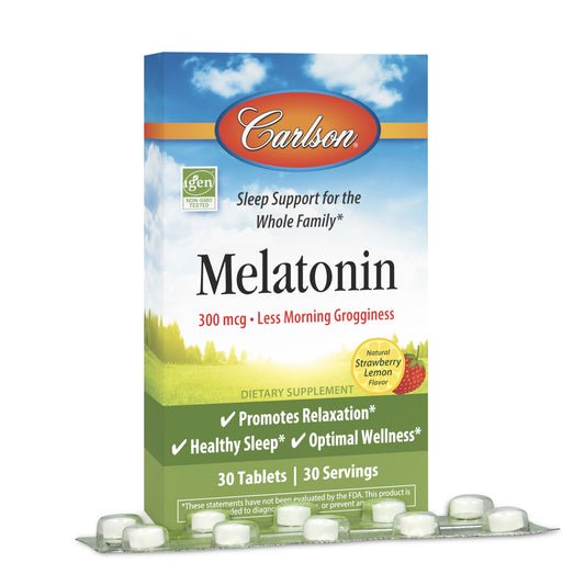 Carlson Melatonin 300mcg Natural Strawberry Lemon Flavor 30 Tablets Promotes Relaxation, Healthy Sleep & Optimal Wellness