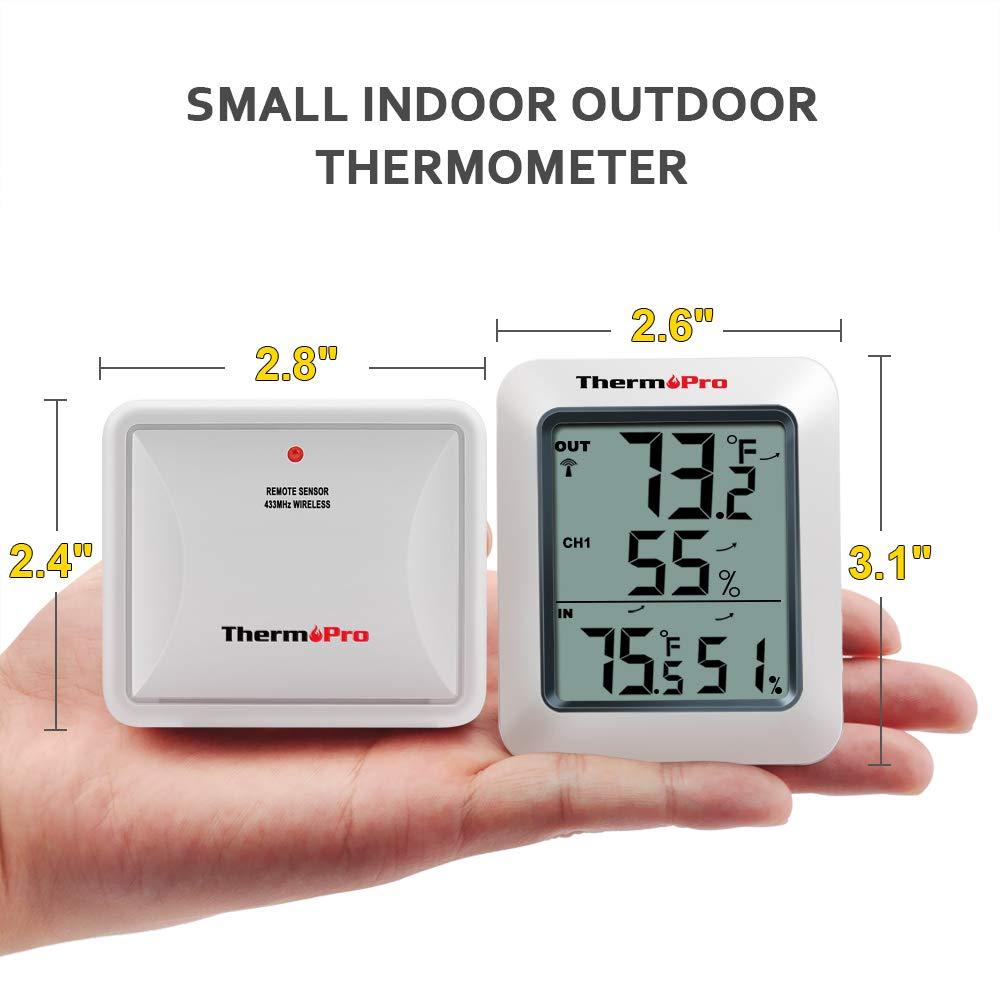 ThermoPro TP-60S Digital Hygrometer Indoor Outdoor Thermometer Humidity Monitor, with Temperature Gauge Meter, Wireless, 200ft/60m Range, Thermometer & Hygrometer