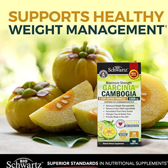 Bio Shwartz Garcinia Cambogia Maximum Strength Fast Acting Supplement 1500 mg 95% HCA 90 capsules