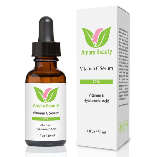 Amara Beauty Vitamin C Serum for Face 20% with Hyaluronic Acid & Vitamin E, 1 fl. oz.