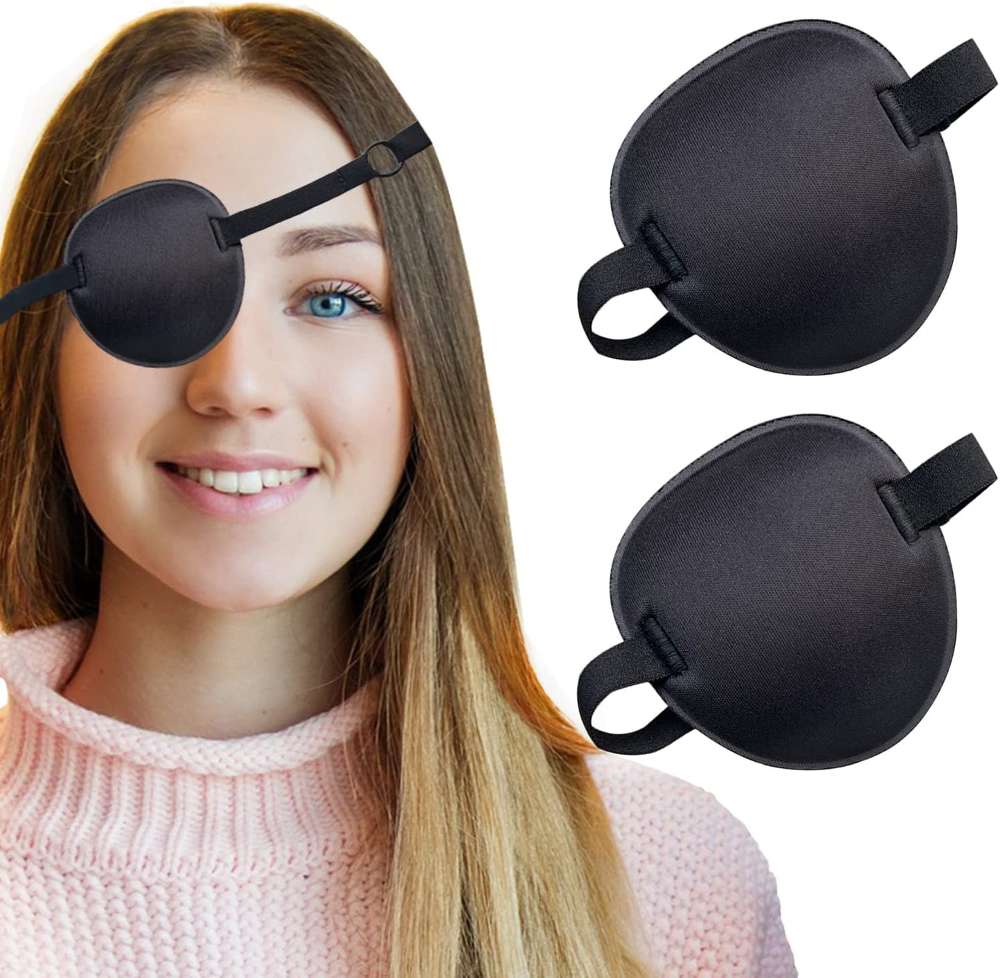 Thsiree Adjustable Medical Eye Patches for Left or Right Eyes Black  2 pieces
