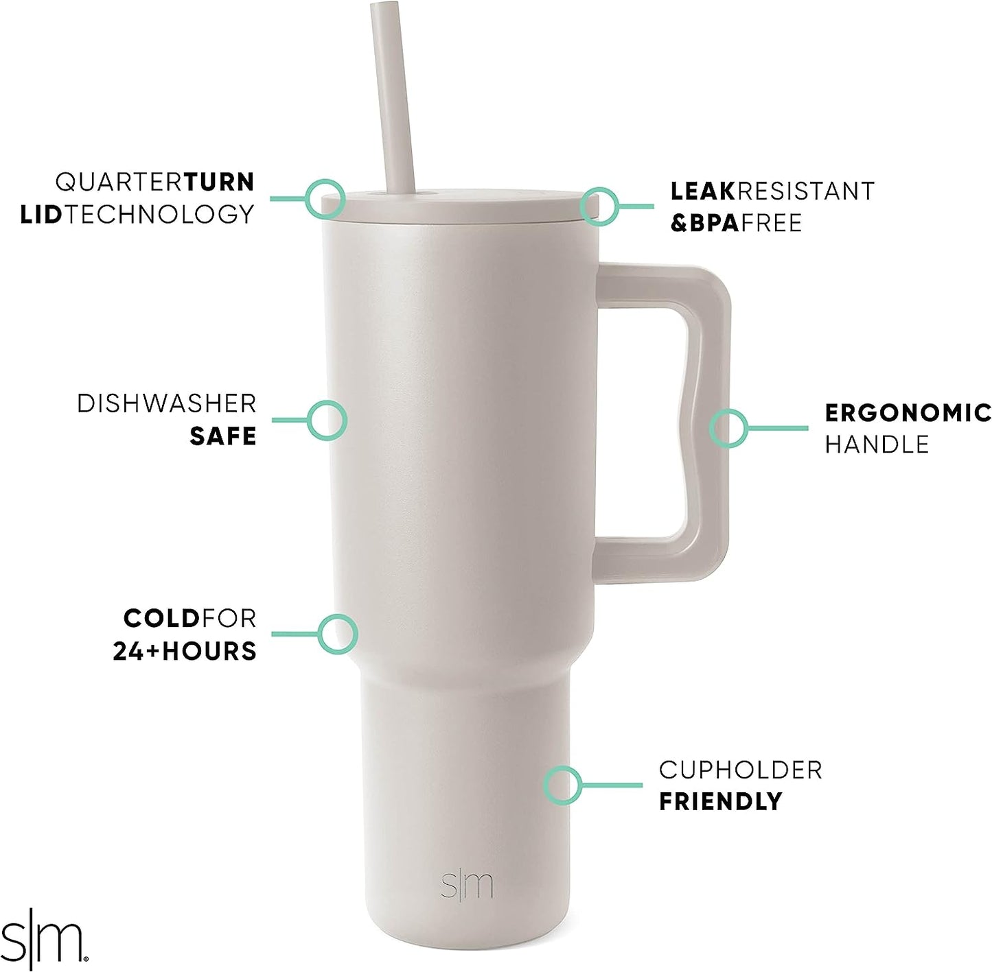 Simple Modern Trek Tumbler with Straw Lip & Handle 40 Oz (Almond Birch)