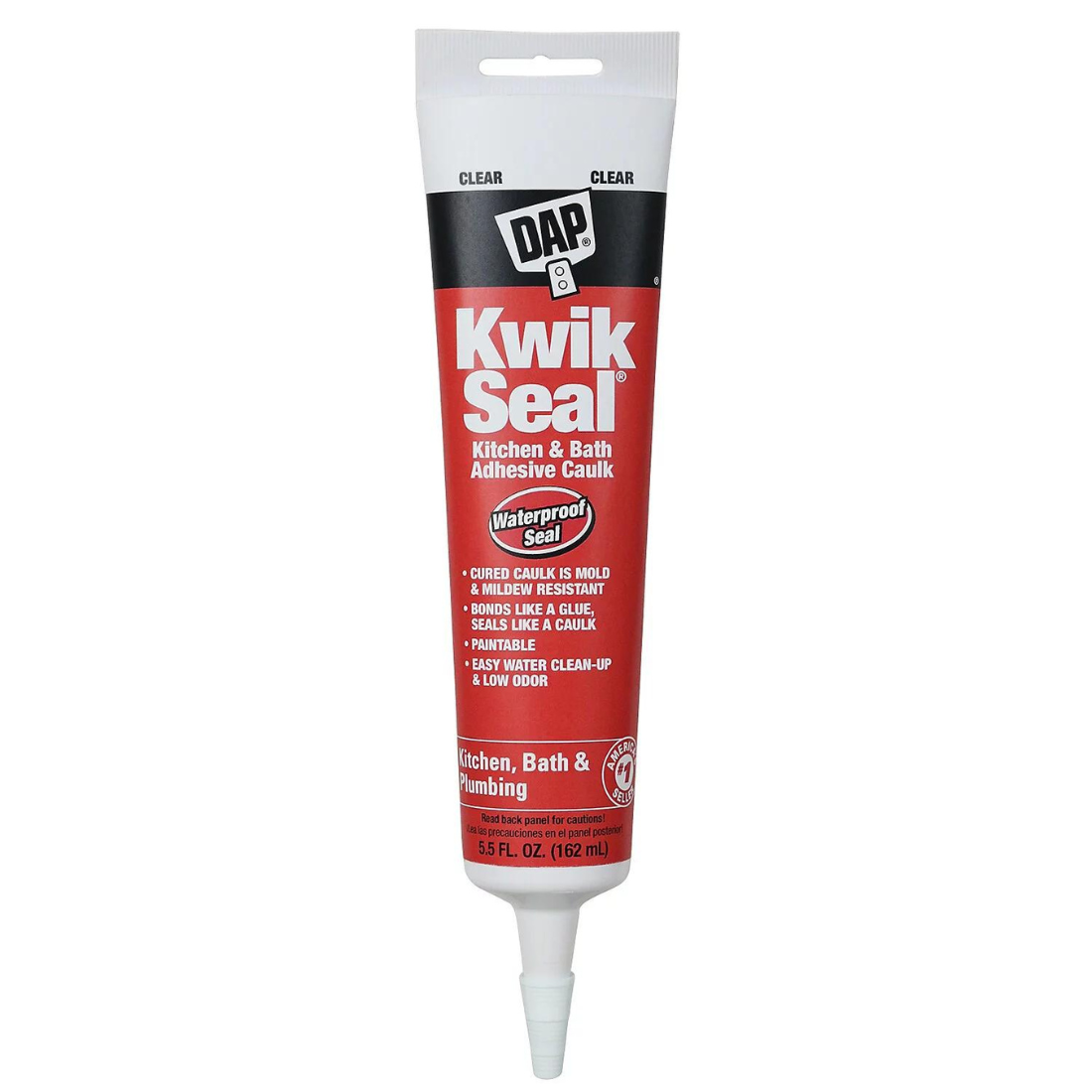 DAP Kwik Seal CLEAR Adhesive Caulk for Kitchen Bath & Plumbing 5.5 Oz PACKAGING MAY VARY