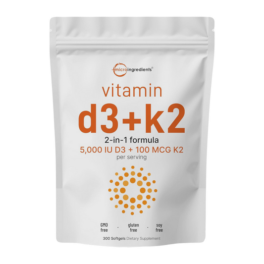 MicroIngredients Vitamin 5000 IU D3 + 100mcg K2 2 In 1 Formula 300 Softgels