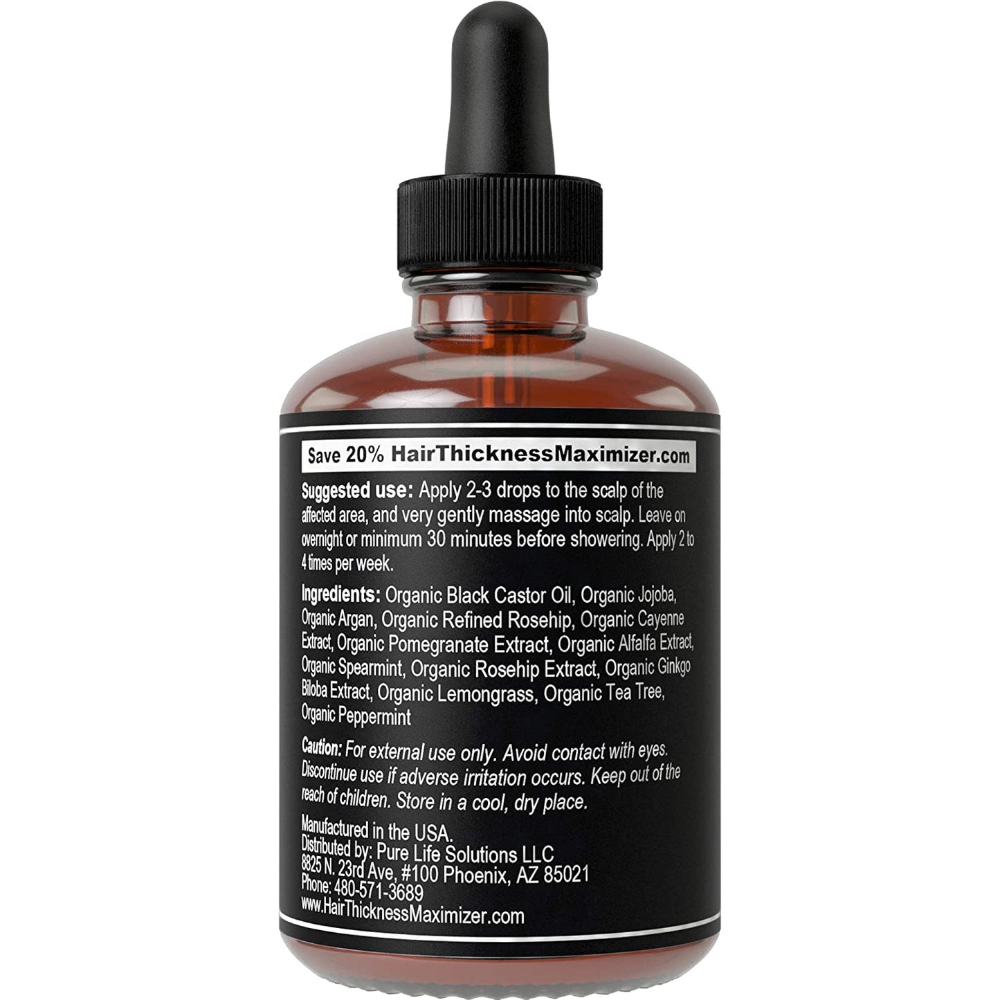 Hair Thickness Maximizer Hair Growth Oil with Organic Wild Black Castor Oil, Jojoba, Argan Oil, 1 fl.oz / 30ml