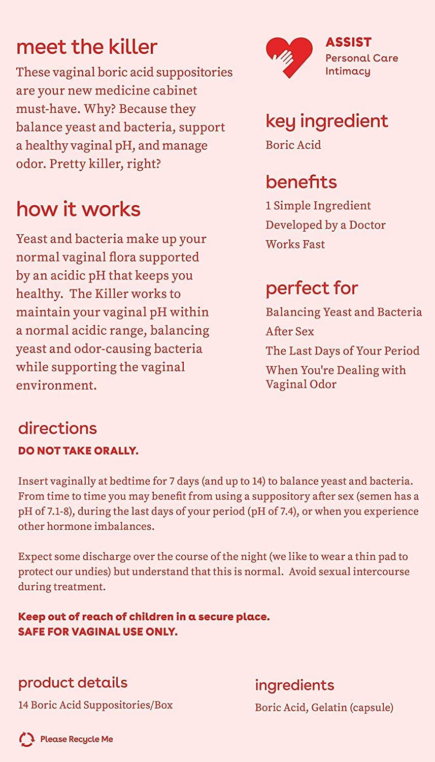 Love Wellness The Killer, Boric Acid Suppositories, 14 Count Suppositories