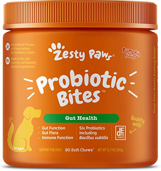 Zesty Paws Probiotic Bites Gut Health Pumpkin Flavor - 90 Soft Chews