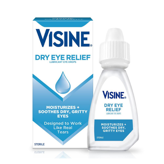 Visine Dry Eye Relief Lubricant Eye Drops Moisturizes + Soothes Dry, Gritty Eyes, 1/2 fl.oz / 15ml