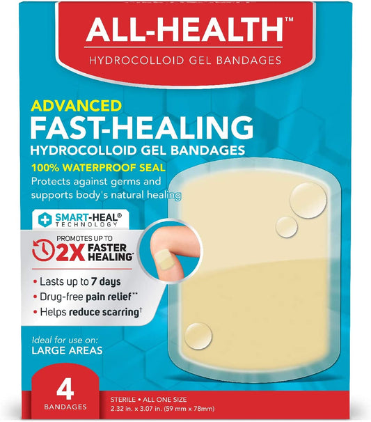 All-Health Hydrocolloid Gel Bandages Advanced Fast Healing Bandages For Large Areas - 4 Bandages