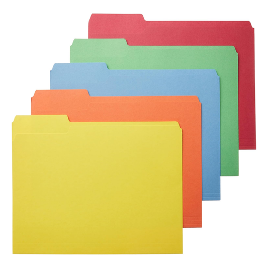 Amazon Basics AMZ401 File Folders with Tabs, Assorted Colors, 100 Pack – Letter Size