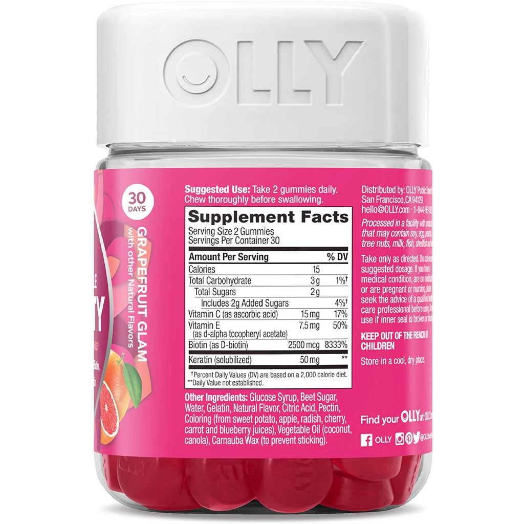 OLLY Undeniable Beauty Supplements, Grapefruit Glam (60 Gummies)