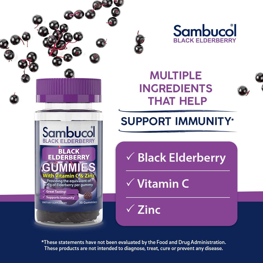 Sambucol Black Elderberry Gummies with Vitamin C & Zinc, 30 Gummies