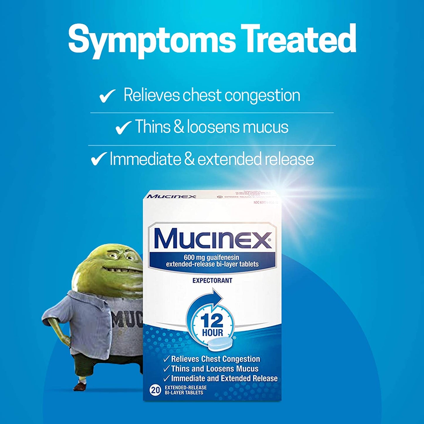 Mucinex 12 Hour Chest-Congestion Relief 600mg Extended Release Bi-Layer 20 Tablets  NO BOX