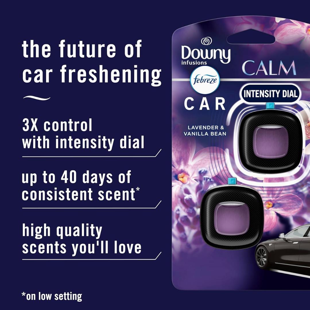 Downy Infusions Febreze Calm Car Air Freshener Vent Clips Lavender & Vanilla Bean Scent, 2 Count