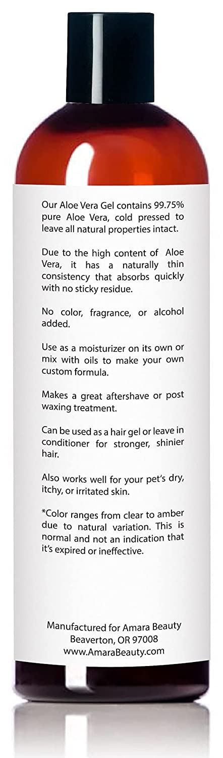 Amara Beauty Aloe Vera Gel Organic Cold Pressed Aloe for Face, Body, and Hair, 12 fl.oz / 354 ml