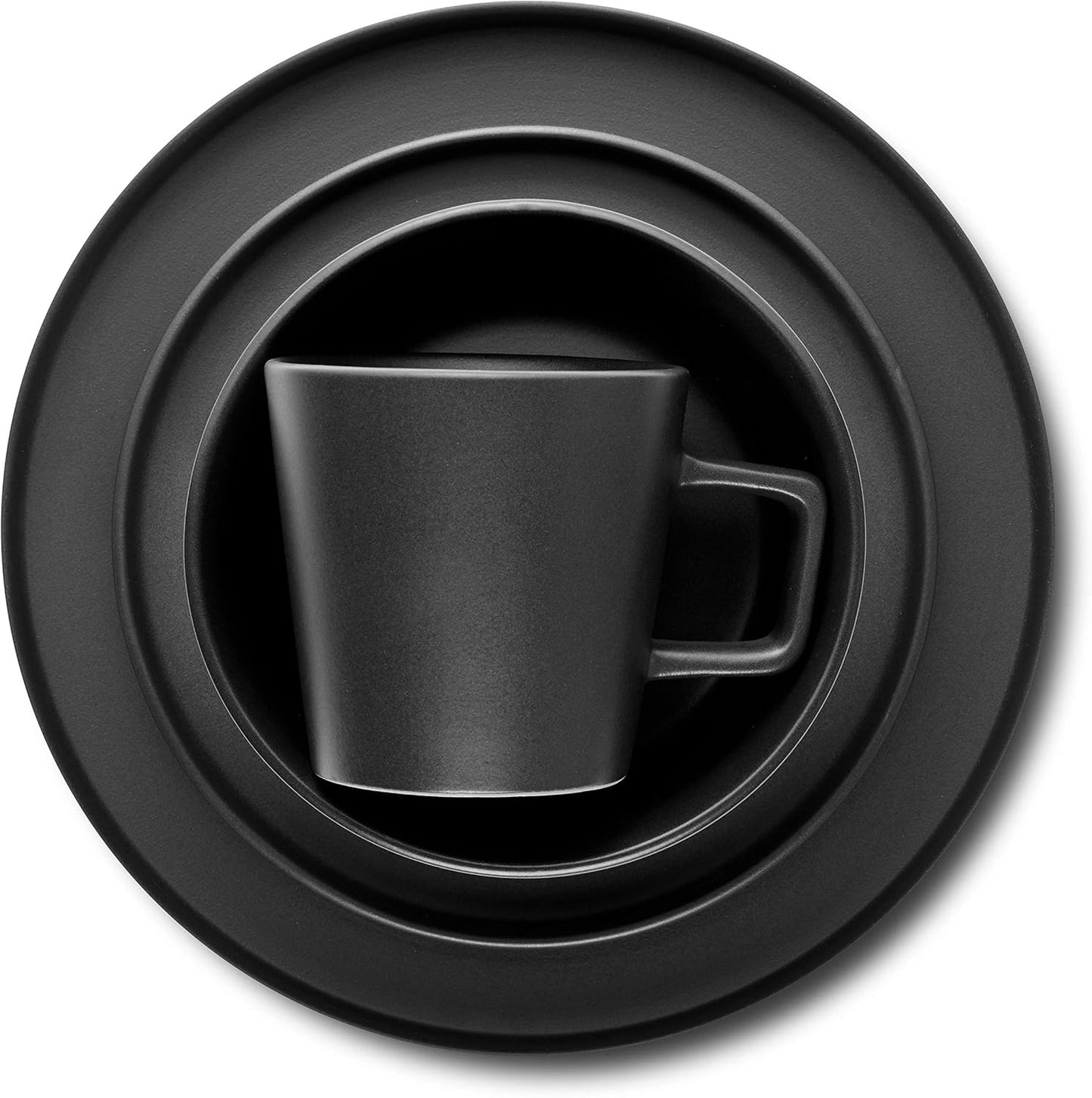 Stone + Lain Stoneware Coupe, Dinnerware Set Matte Black, 16-Piece