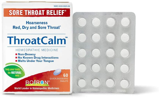 Boiron ThroatCalm Homeopathic Medicine for Sore Throat Relief 60 Dissolving Tablets
